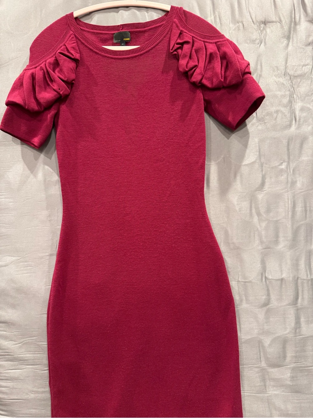 Fendi Raspberry/Pink Knit Puff-Sleeve Bodycon Dress